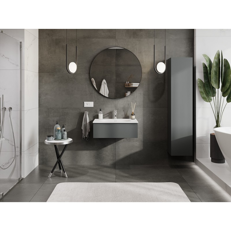 Mexen Orio bathroom cabinet 70 cm with Vela sink, 1 drawer, matte graphite/white matte - 91A10-07023-1-BF66-W23M01
