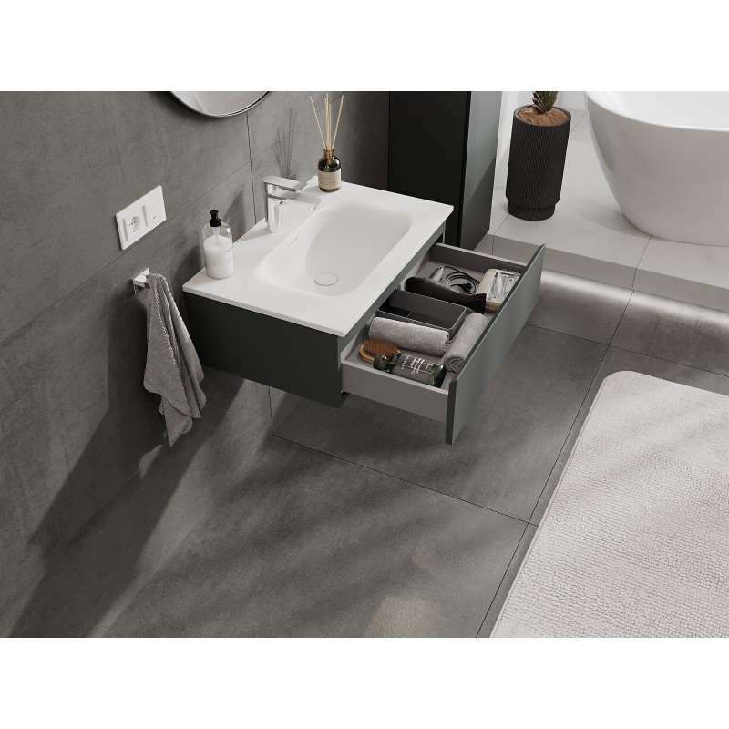 Mexen Orio bathroom cabinet 70 cm with Vela sink, 1 drawer, matte graphite/white matte - 91A10-07023-1-BF66-W23M01