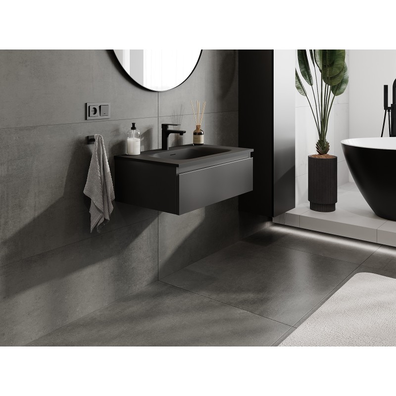 Mexen Orio 70 cm Bathroom Cabinet with Vela Basin, 1 Drawer, Black Matte - 91A10-07023-1-BF71-W23M71