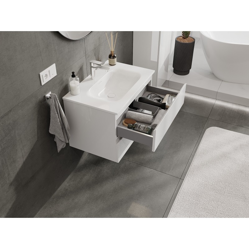 Mexen Orio bathroom cabinet 70 cm with Vela washbasin, 2 drawers, white gloss - 91A10-07047-2-BFF00-W23M00