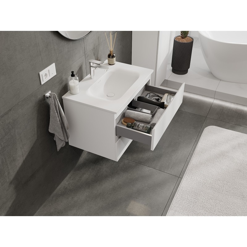 Mexen Orio bathroom cabinet 70 cm with Vela washbasin, 2 drawers, white matt - 91A10-07047-2-BFF01-W23M01