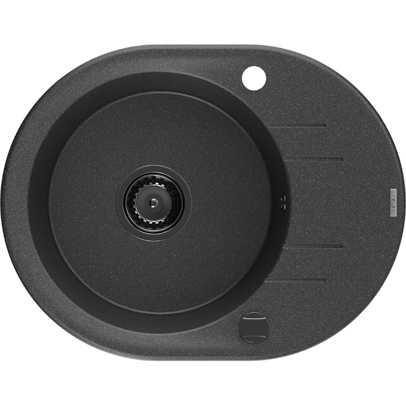 Mexen Kevin 1-compartment granite sink with a drip tray 586 x 458 mm, spotted black, siphon Black - 6517581005-76-B