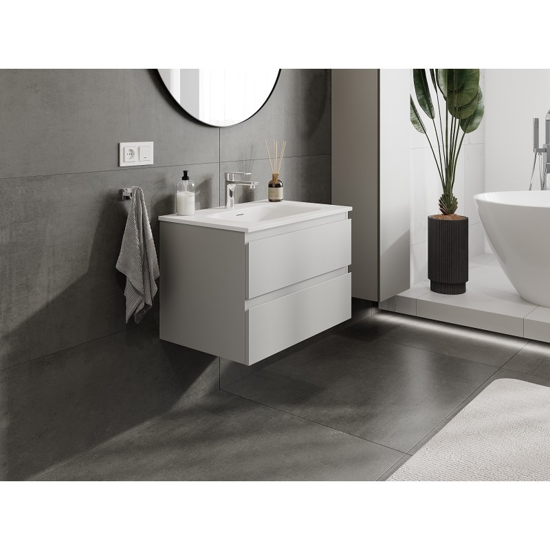 Mexen Orio bathroom cabinet 70 cm with Vela sink, 2 drawers, grey matte/white matte - 91A10-07047-2-BFF62-W23M01