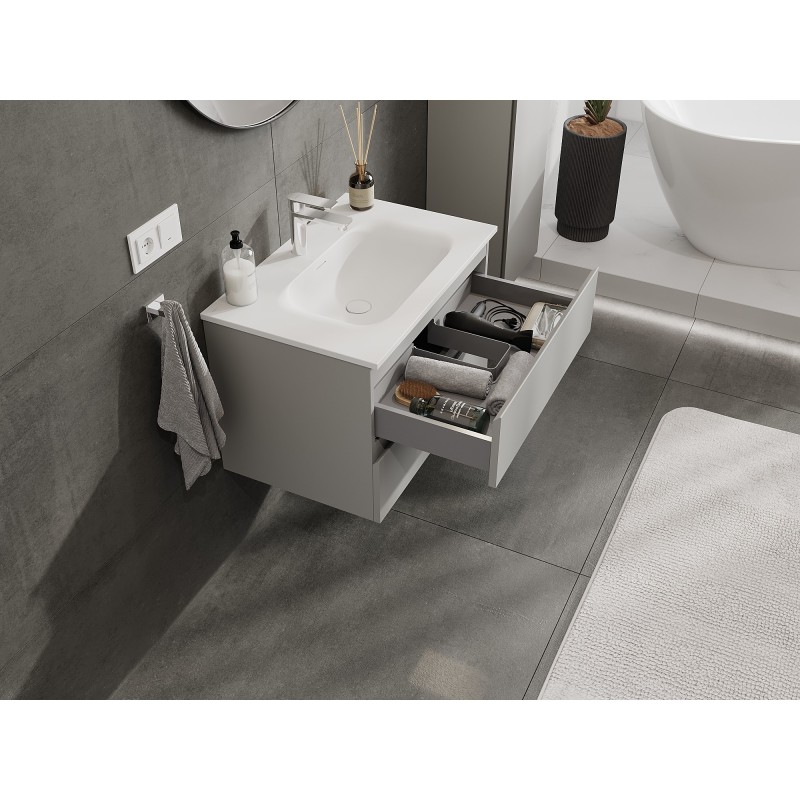 Mexen Orio bathroom cabinet 70 cm with Vela sink, 2 drawers, grey matte/white matte - 91A10-07047-2-BFF62-W23M01