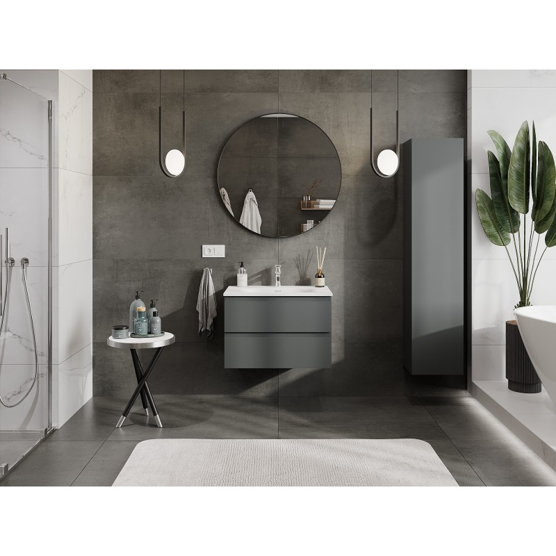 Mexen Orio Bathroom Cabinet 70 cm with Vela Sink, 2 Drawers, Matte Graphite/Matte White - 91A10-07047-2-BFF66-W23M01