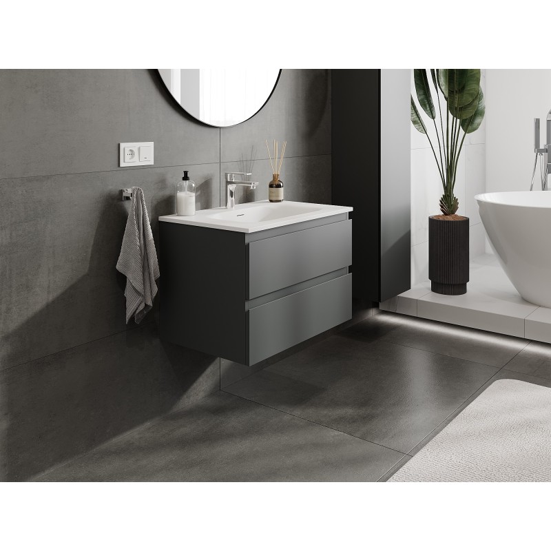 Mexen Orio Bathroom Cabinet 70 cm with Vela Sink, 2 Drawers, Matte Graphite/Matte White - 91A10-07047-2-BFF66-W23M01