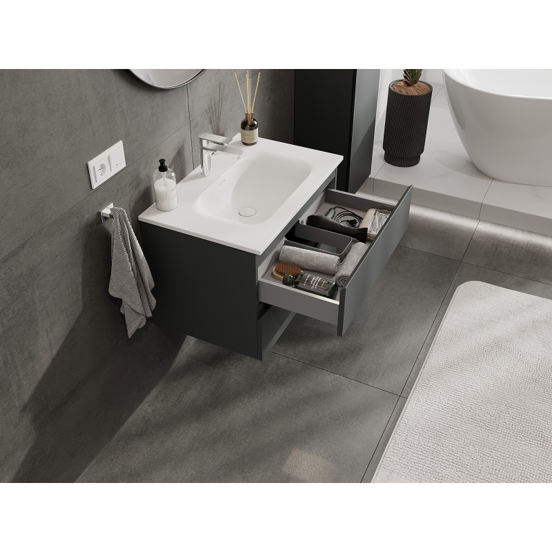 Mexen Orio Bathroom Cabinet 70 cm with Vela Sink, 2 Drawers, Matte Graphite/Matte White - 91A10-07047-2-BFF66-W23M01