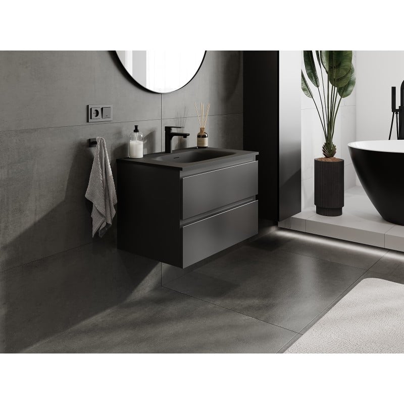 Mexen Orio 70 cm Bathroom Cabinet with Vela Sink, 2 Drawers, Black Matte - 91A10-07047-2-BFF71-W23M71
