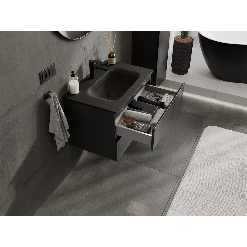 Mexen Orio 70 cm Bathroom Cabinet with Vela Sink, 2 Drawers, Black Matte - 91A10-07047-2-BFF71-W23M71