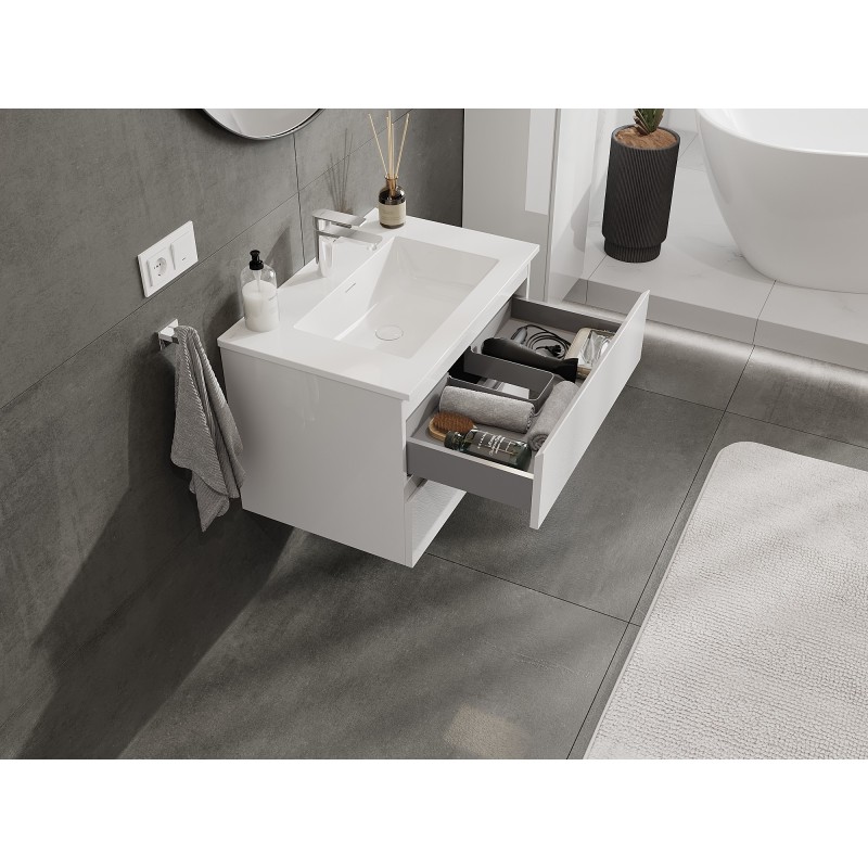 Mexen Orio bathroom cabinet 70 cm with Otis washbasin, 2 drawers, white gloss - 91A10-07047-2-BFF00-W18M00