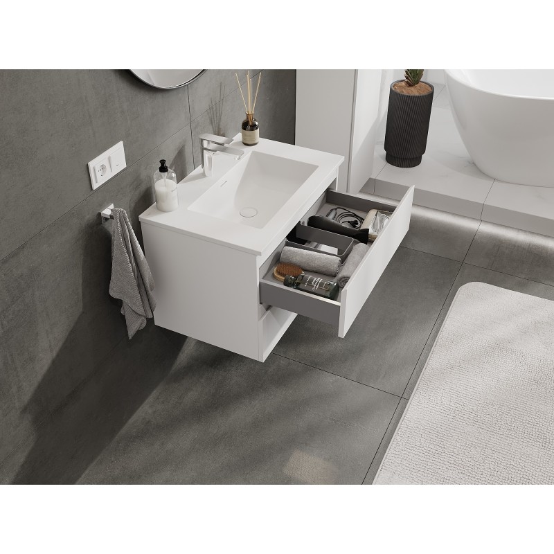 Mexen Orio bathroom cabinet 70 cm with Otis sink, 2 drawers, white matte - 91A10-07047-2-BFF01-W18M01