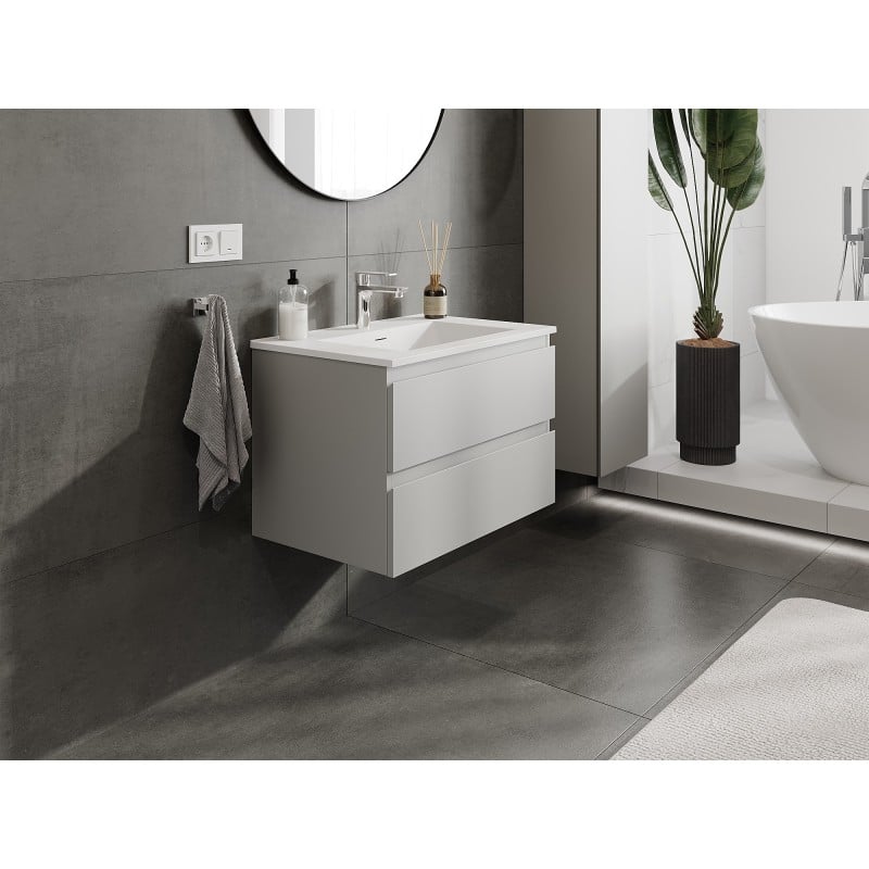 Mexen Orio bathroom cabinet 70 cm with Otis sink, 2 drawers, grey matte/white matte - 91A10-07047-2-BFF62-W18M01
