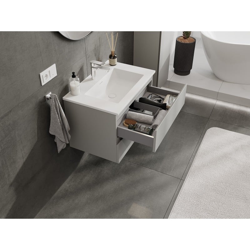 Mexen Orio bathroom cabinet 70 cm with Otis sink, 2 drawers, grey matte/white matte - 91A10-07047-2-BFF62-W18M01