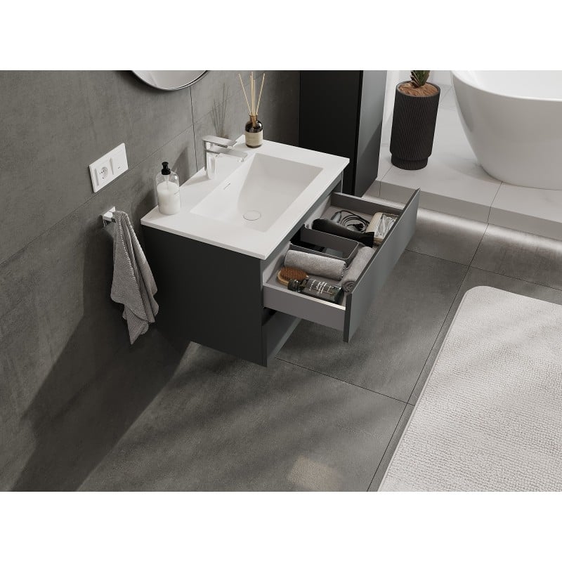 Mexen Orio bathroom cabinet 70 cm with Otis sink, 2 drawers, matt graphite/matt white - 91A10-07047-2-BFF66-W18M01