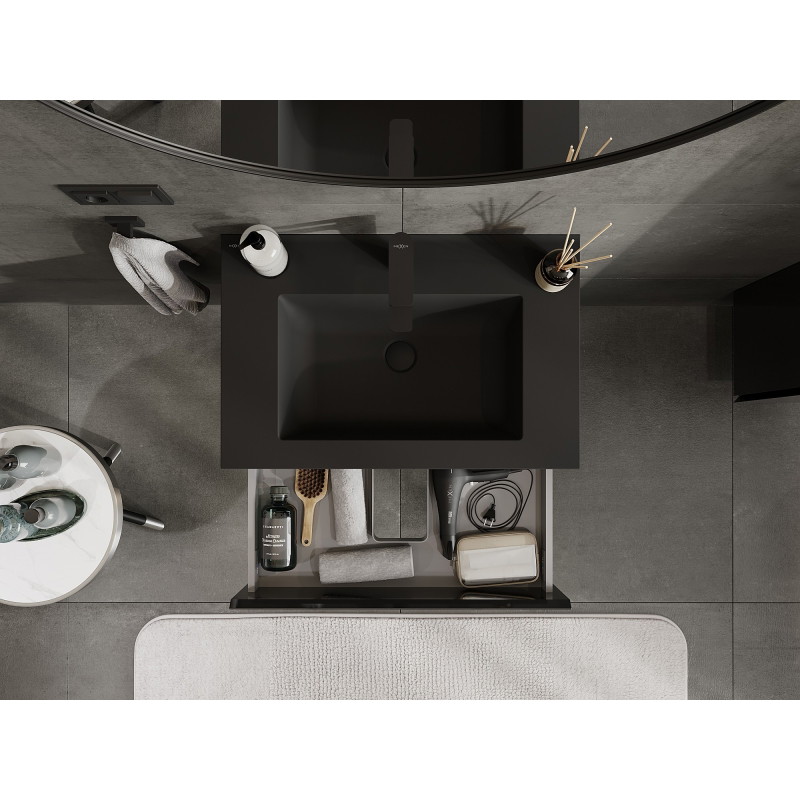 Mexen Orio 70 cm bathroom cabinet with Otis sink, 2 drawers, black gloss/black matte - 91A10-07047-2-BFF70-W18M71