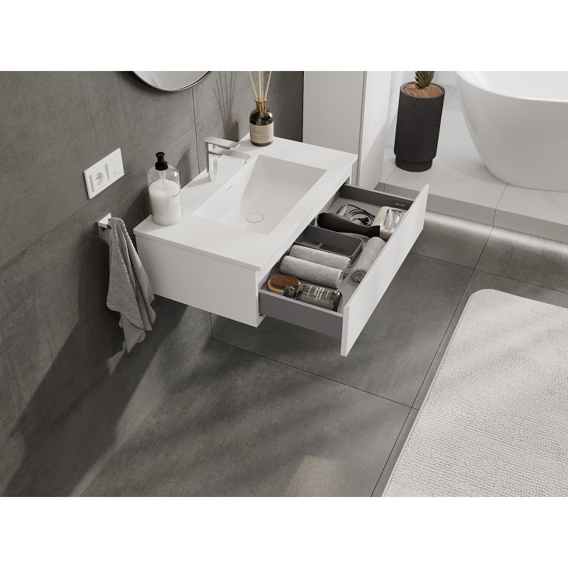 Mexen Orio bathroom cabinet 80 cm with Otis washbasin, 1 drawer, white matt - 91A10-08023-1-BF01-W18M01