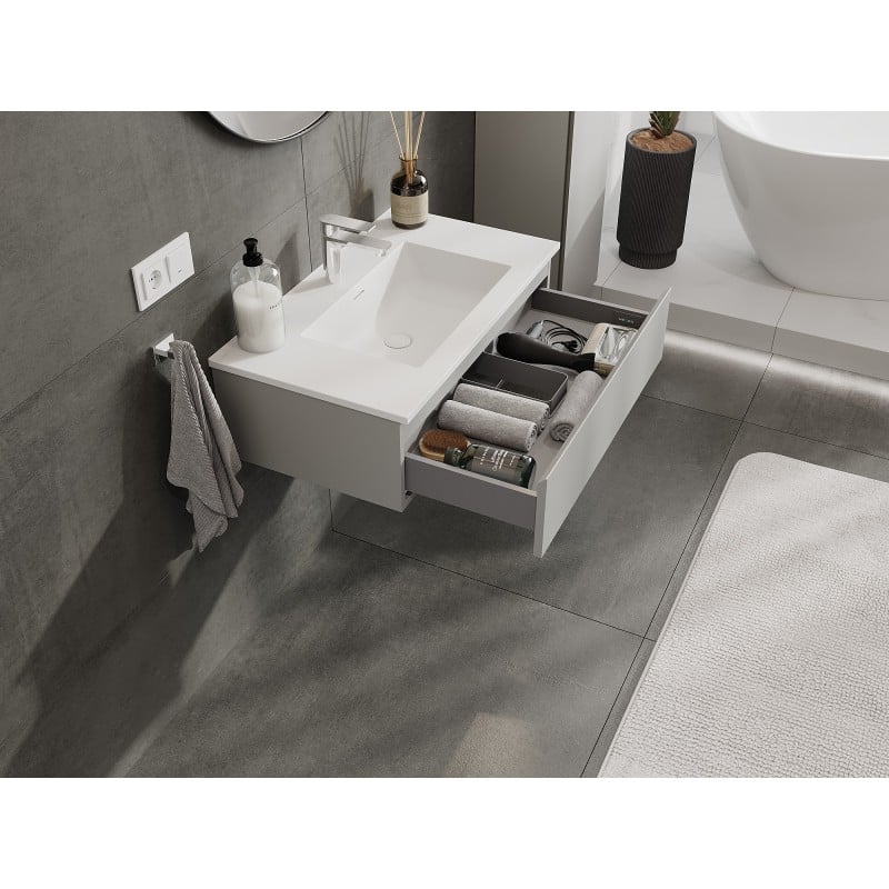 Mexen Orio bathroom cabinet 80 cm with Otis sink, 1 drawer, grey matt/white matt - 91A10-08023-1-BF62-W18M01