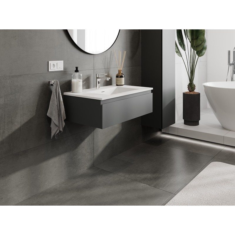 Mexen Orio 80 cm bathroom cabinet with Otis washbasin, 1 drawer, matt graphite/white matt - 91A10-08023-1-BF66-W18M01