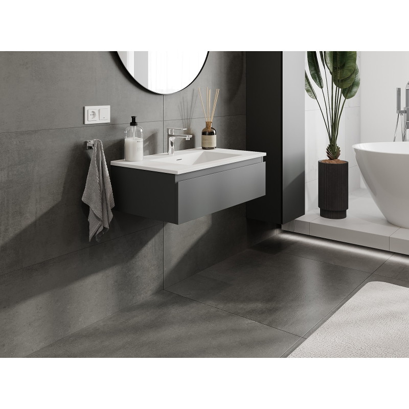 Mexen Orio bathroom cabinet 80 cm with sink Otis, 1 drawer, graphite matte/white matte - 91A10-08023-1-BF66-W18M01