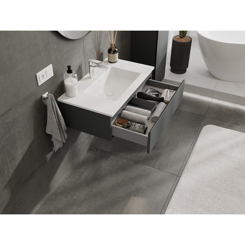 Mexen Orio bathroom cabinet 80 cm with sink Otis, 1 drawer, graphite matte/white matte - 91A10-08023-1-BF66-W18M01