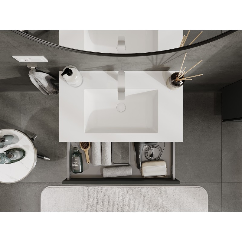 Mexen Orio 80 cm bathroom cabinet with Otis washbasin, 1 drawer, matt graphite/white matt - 91A10-08023-1-BF66-W18M01