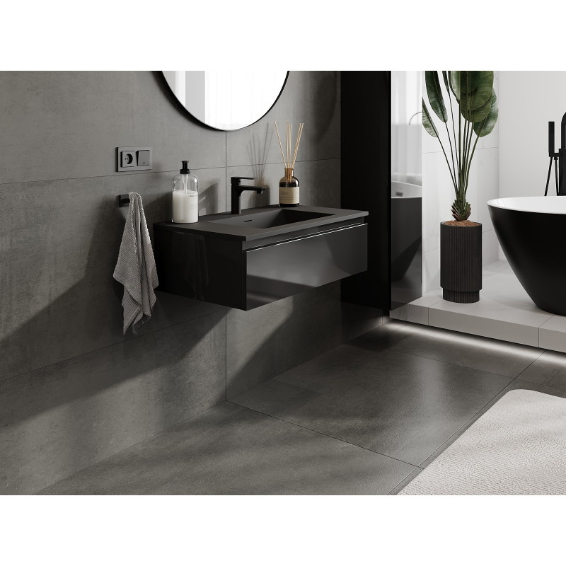 Mexen Orio Bathroom cabinet 80 cm with sink Otis, 1 drawer, black gloss/black matte - 91A10-08023-1-BF70-W18M71
