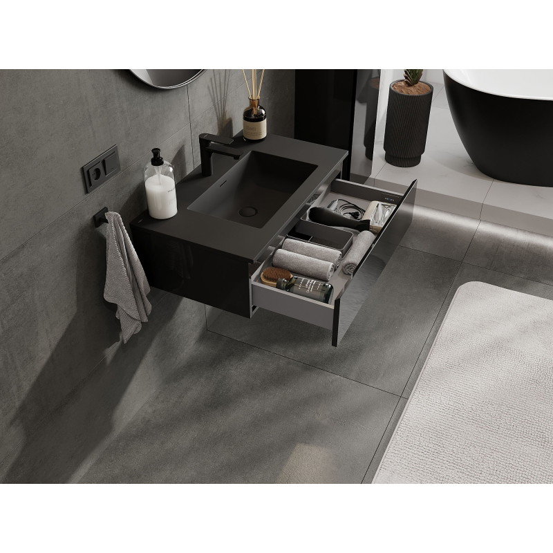 Mexen Orio Bathroom cabinet 80 cm with sink Otis, 1 drawer, black gloss/black matte - 91A10-08023-1-BF70-W18M71