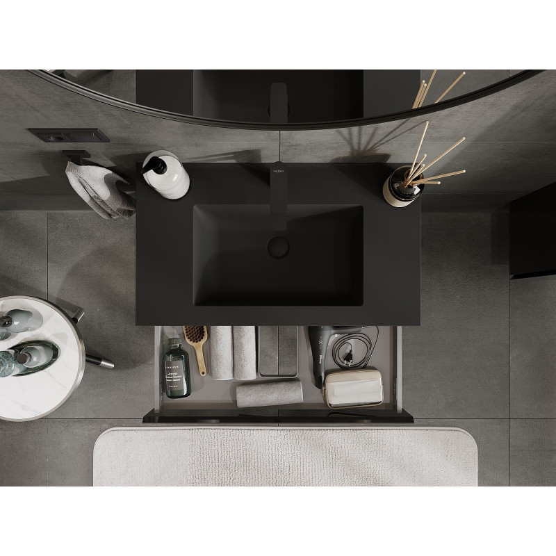 Mexen Orio Bathroom cabinet 80 cm with sink Otis, 1 drawer, black gloss/black matte - 91A10-08023-1-BF70-W18M71