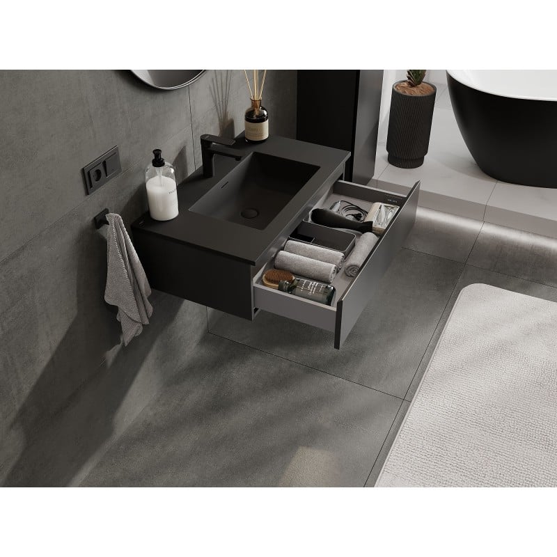 Mexen Orio bathroom cabinet 80 cm with Otis sink, 1 drawer, black matte - 91A10-08023-1-BF71-W18M71