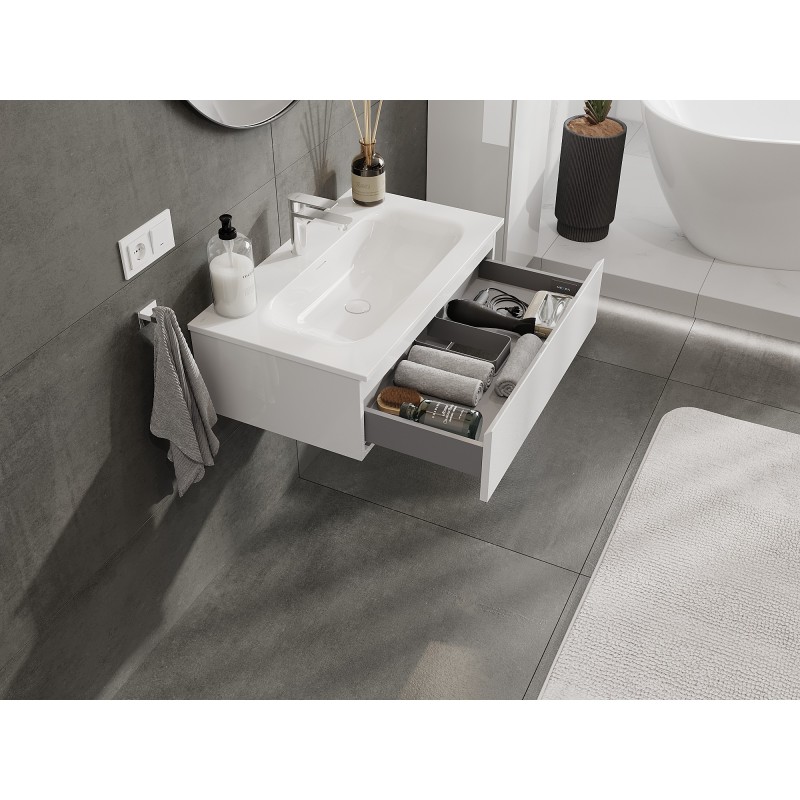 Mexen Orio 80 cm bathroom cabinet with Vela sink, 1 drawer, white gloss - 91A10-08023-1-BF00-W23M00