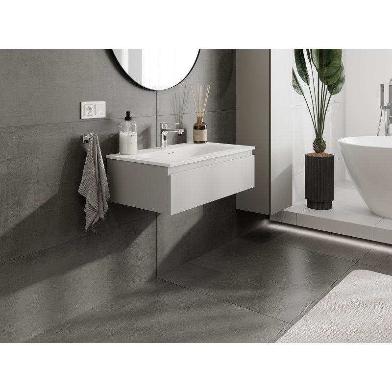 Mexen Orio bathroom cabinet 80 cm with Vela washbasin, 1 drawer, grey matte/white matte - 91A10-08023-1-BF62-W23M01