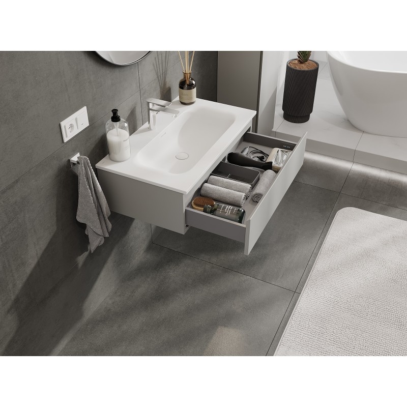 Mexen Orio bathroom cabinet 80 cm with Vela washbasin, 1 drawer, grey matte/white matte - 91A10-08023-1-BF62-W23M01
