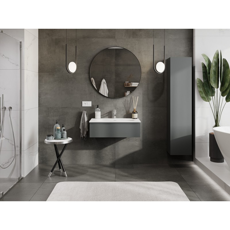 Mexen Orio bathroom cabinet 80 cm with Vela washbasin, 1 drawer, graphite matt/white matt - 91A10-08023-1-BF66-W23M01