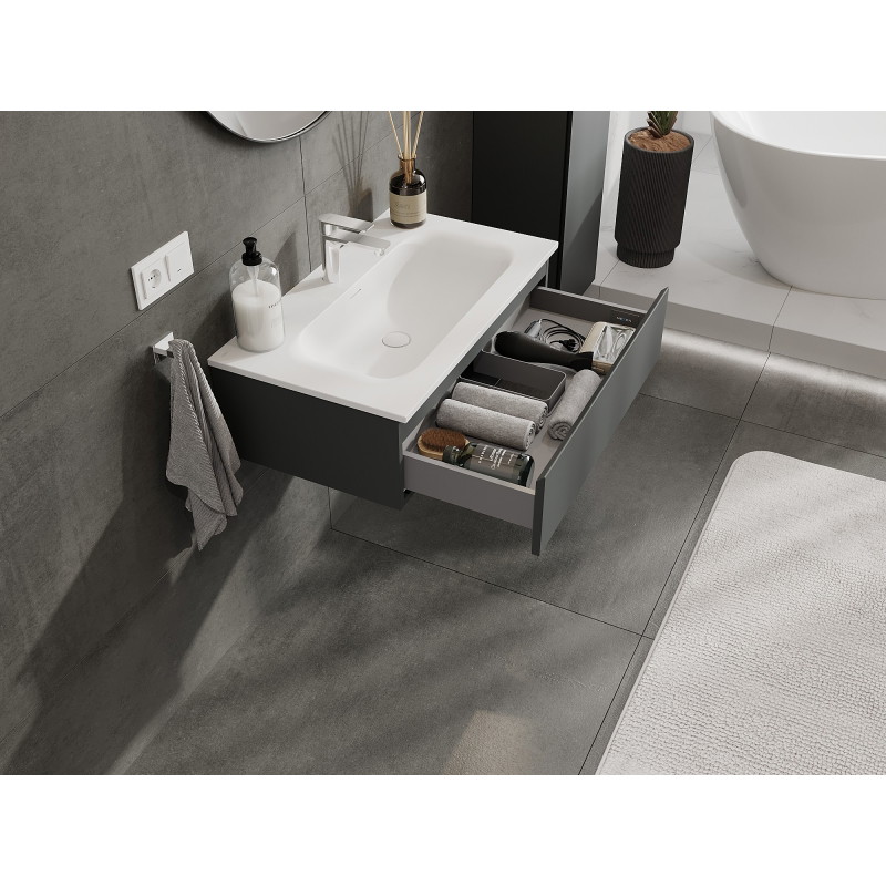 Mexen Orio bathroom cabinet 80 cm with Vela sink, 1 drawer, matte graphite/white matte - 91A10-08023-1-BF66-W23M01