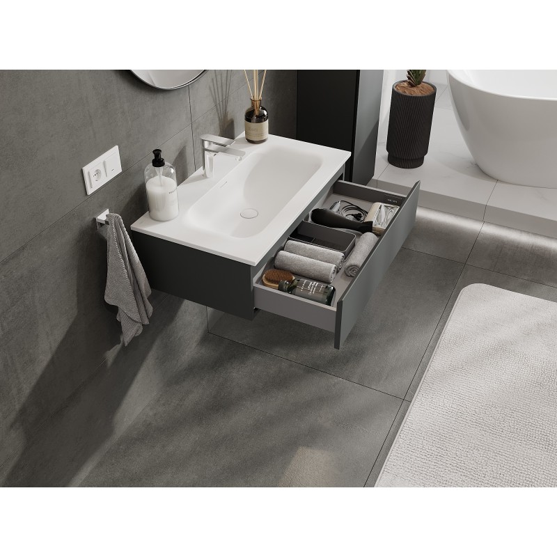 Mexen Orio bathroom cabinet 80 cm with Vela washbasin, 1 drawer, graphite matt/white matt - 91A10-08023-1-BF66-W23M01