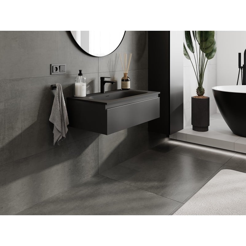 Mexen Orio bathroom cabinet 80 cm with Vela washbasin, 1 drawer, black matte - 91A10-08023-1-BF71-W23M71