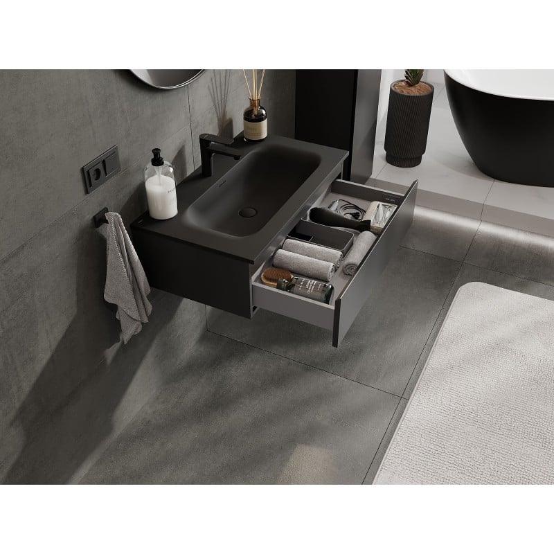 Mexen Orio bathroom cabinet 80 cm with Vela washbasin, 1 drawer, black matte - 91A10-08023-1-BF71-W23M71
