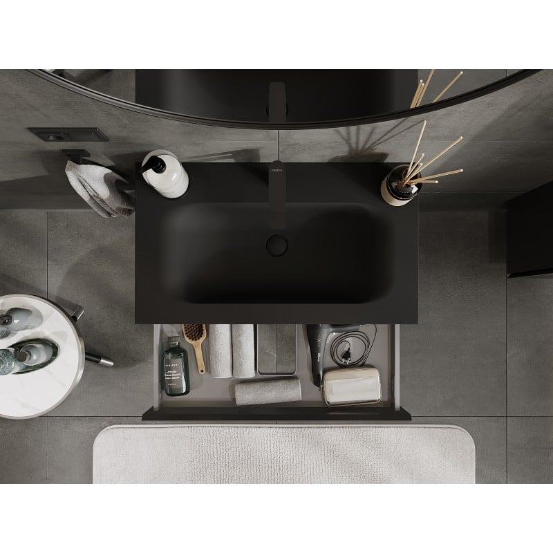 Mexen Orio bathroom cabinet 80 cm with Vela washbasin, 1 drawer, black matte - 91A10-08023-1-BF71-W23M71