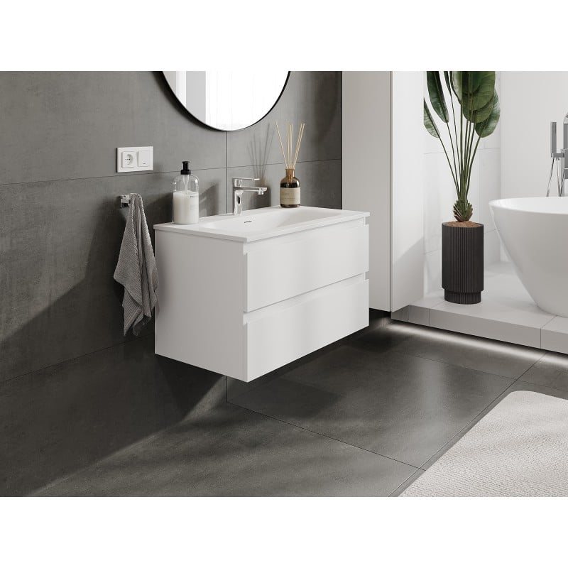 Mexen Orio bathroom cabinet 80 cm with Vela sink, 2 drawers, white matt - 91A10-08047-2-BFF01-W23M01