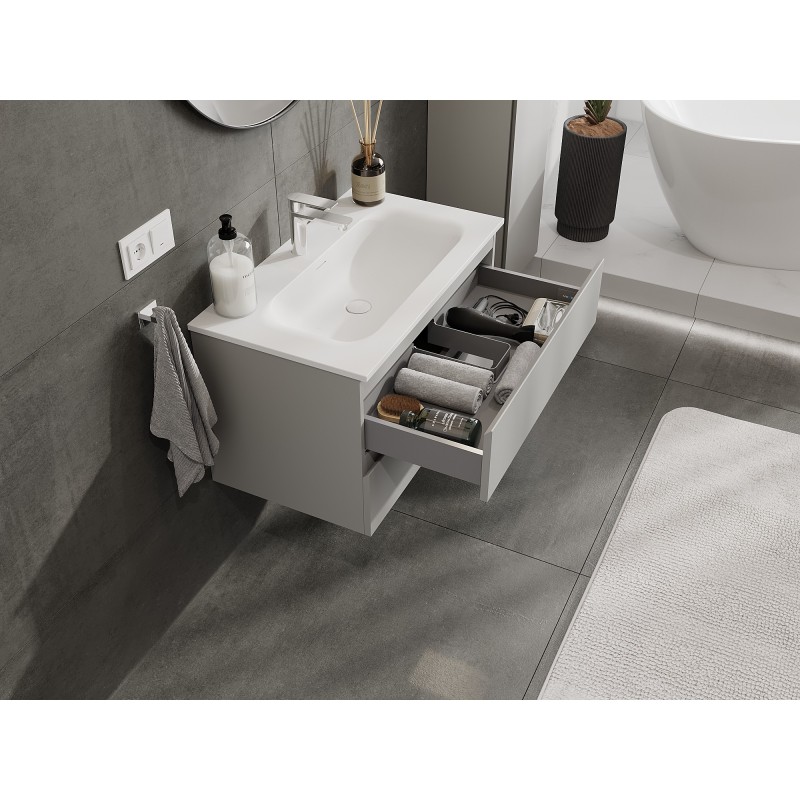 Mexen Orio bathroom cabinet 80 cm with Vela washbasin, 2 drawers, grey matte/white matte - 91A10-08047-2-BFF62-W23M01