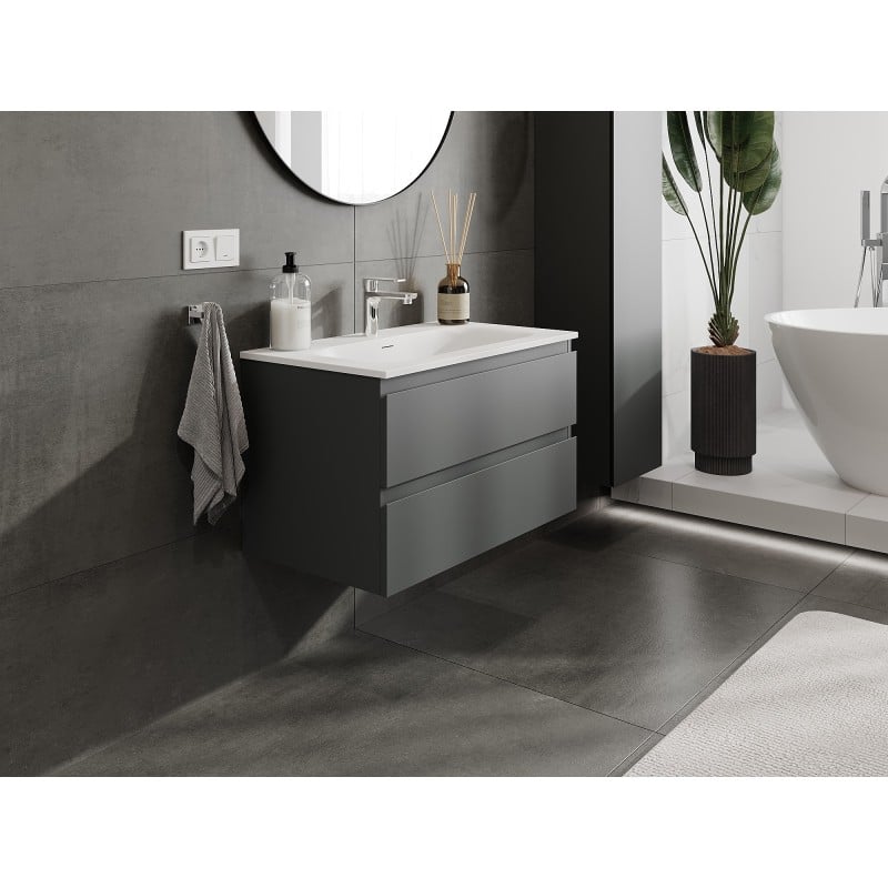 Mexen Orio bathroom cabinet 80 cm with Vela washbasin, 2 drawers, graphite mat/white mat - 91A10-08047-2-BFF66-W23M01
