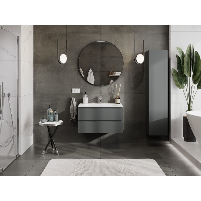Mexen Orio bathroom cabinet 80 cm with Vela washbasin, 2 drawers, graphite mat/white mat - 91A10-08047-2-BFF66-W23M01
