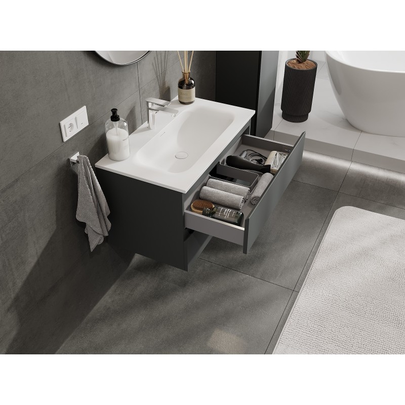 Mexen Orio bathroom cabinet 80 cm with Vela washbasin, 2 drawers, graphite mat/white mat - 91A10-08047-2-BFF66-W23M01