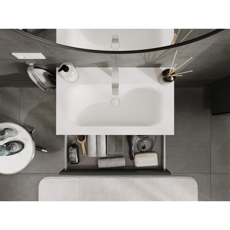 Mexen Orio bathroom cabinet 80 cm with Vela washbasin, 2 drawers, graphite mat/white mat - 91A10-08047-2-BFF66-W23M01