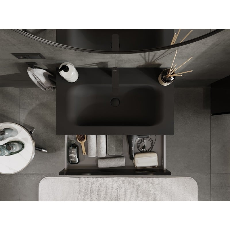 Mexen Orio 80 cm Bathroom Cabinet with Vela Washbasin, 2 Drawers, Black Gloss/Black Matte - 91A10-08047-2-BFF70-W23M71