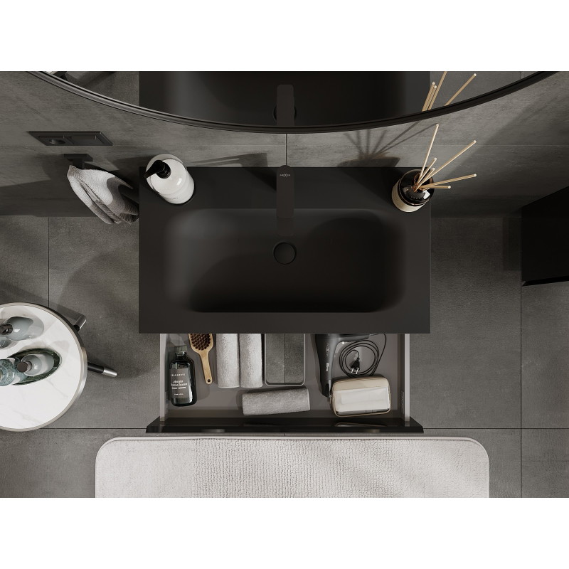 Mexen Orio bathroom cabinet 80 cm with sink Vela, 2 drawers, black gloss/black matte - 91A10-08047-2-BFF70-W23M71
