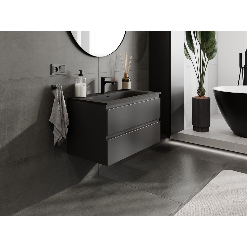 Mexen Orio bathroom cabinet 80 cm with Vela washbasin, 2 drawers, black matte - 91A10-08047-2-BFF71-W23M71