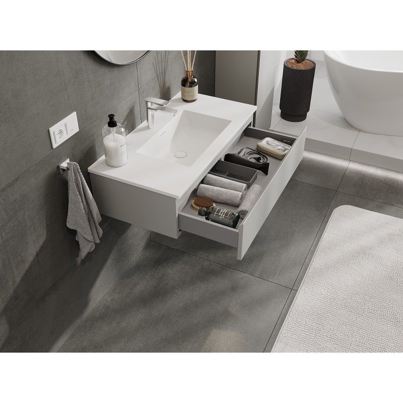 Mexen Orio bathroom cabinet 90 cm with Otis sink, 1 drawer, grey matte/white matte - 91A10-09023-1-BF62-W18M01