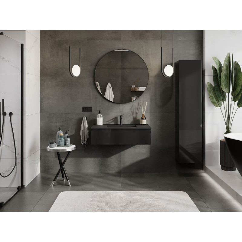 Mexen Orio 90 cm Bathroom Cabinet with Sink Otis, 1 Drawer, Black Gloss/Black Matte - 91A10-09023-1-BF70-W18M71