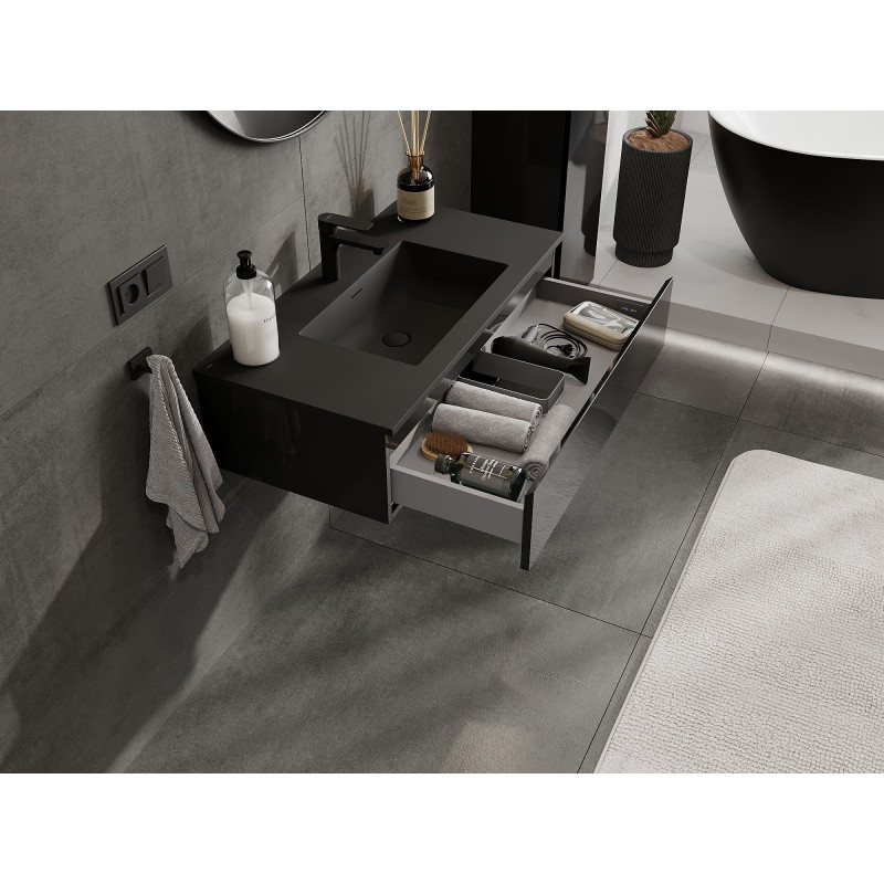 Mexen Orio 90 cm Bathroom Cabinet with Sink Otis, 1 Drawer, Black Gloss/Black Matte - 91A10-09023-1-BF70-W18M71